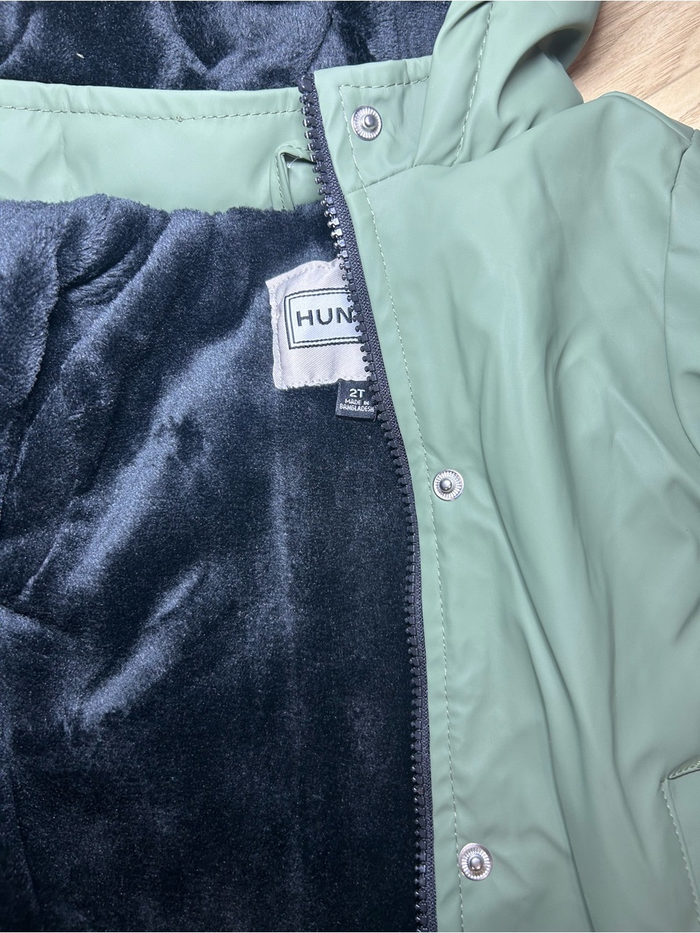 Hunter Kids Olive Green Hooded Raincoat with Black Lining - Picture 4 of 8